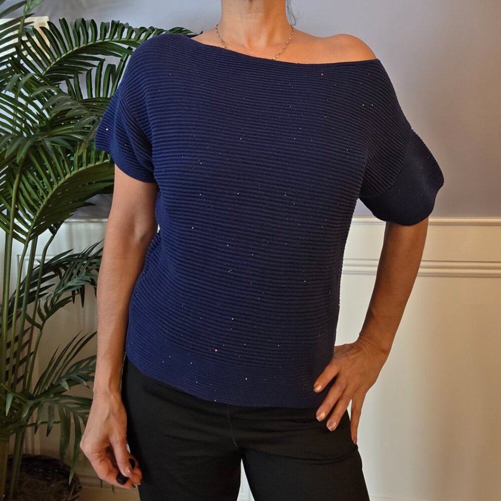 Tommy Bahama Knit Short Sleeve Top With Little Sequins Scattered Throughout